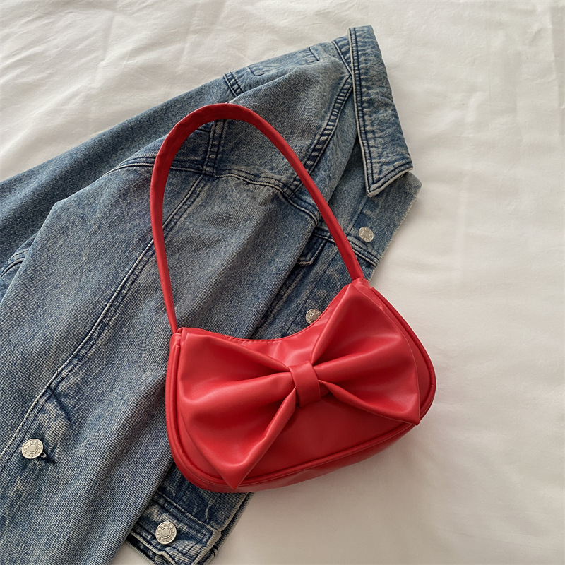 2025 Summer New Fashion Underarm Bag for Women Edgy Niche Bow Simple Shoulder Handbag Wholesale - Image 2