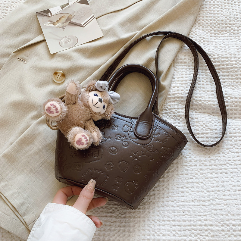 Korean Style Cute Graffiti Embossed Bucket Bag Small Design Casual Retro Fashion Commuter Shoulder Crossbody Bag
