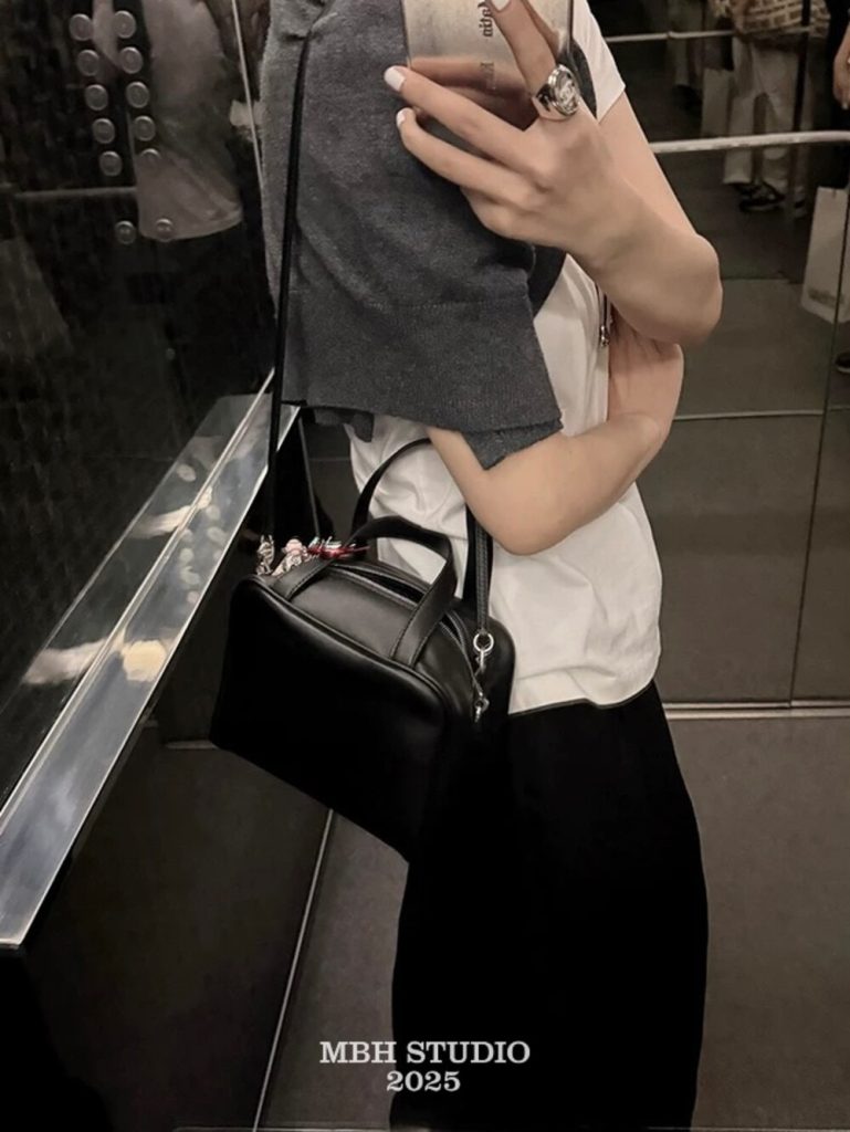MBH Top-Grain Sheepskin Tofu Bag Refined Mini Square Handbag Crossbody with Shoulder Strap