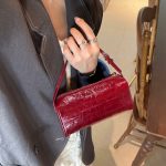 MBH Burgundy Eel Texture 90s Bucket Bag Niche Design Crossbody Handbag with Strap